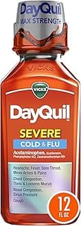 DayQuil SEVERE Cold & Flu Relief Liquid Medicine, Maximum Strength 9-Symptom Non-Drowsy Daytime Relief for Headache, Fever, Sore Throat, Minor Aches and Pains, Chest Congestion, Stuffy Nose, Nasal Congestion, Sinus Pressure, and Cough, 12 FL OZ