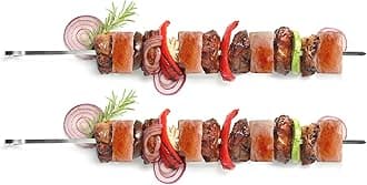 Outset Stainless Steel BBQ Skewers With Pink Himalayan Salt Cubes, 2 Skewers ...