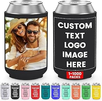 70 Pack Custom Can Cooler Sleeves, Customizable Bulk Can Coolers with Logo Text Image, Collapsible Drink Insulator Sleeve for Cold Beverages Wedding Favors Birthday Bachelor Party