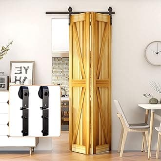 130CM/4.3FT Bi-Folding Sliding Barn Door Hardware,Quietly Simple and Easy to Install for 2 Doors Hardware Kit, Applicable to Door Openings 100-110CM [NO Door]