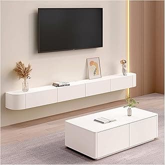 Floating TV Stand, Wall Mounted TV Cabinet, Media Console, With Cable Holes, Storage Component Shelves, For Living Room,Bedroom (Color : White-A, Size : 180cm)