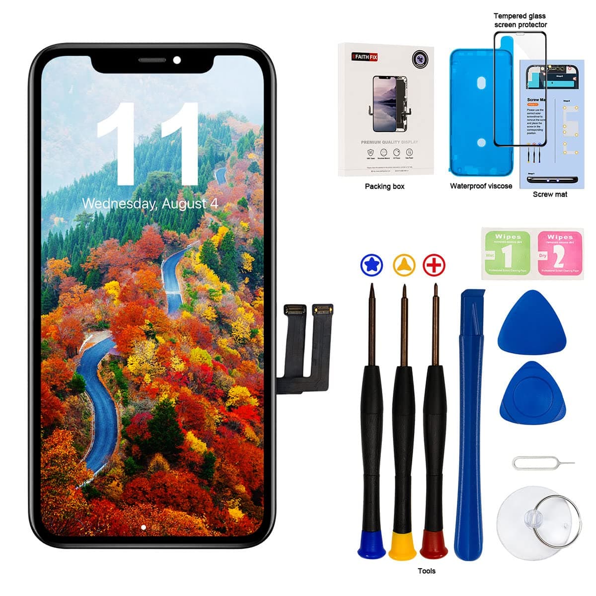 for iPhone 11 LCD Screen Replacement 6.1 Inch Frame Assembly LCD Display and 3D Touch Screen Digitizer with Repair Tools Kit for A2111, A2223, A2221 with Waterproof Adhesive Tempered Glass