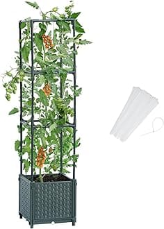 LINEX Raised Garden Bed Planter Box with Trellis, 41.3” Tomato Planters for Climbing Plants Vegetable Vine Flowers Outdoor Patio, Tomatoes Cage w/Self-Watering
