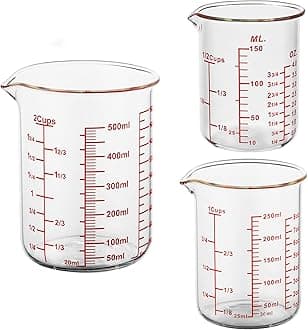 3 Piece Glass Measuring Cup Set, Includes 1/2-Cup, 1-Cup, and 2-Cup High Borosilicate Glasss Liquid Measuring Cups, Dishwasher, Freezer, Microwave, and Preheated Oven Safe, Essential Kitchen Tools