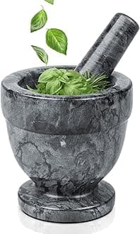 Flexzion Mortar and Pestle Set, Black - Solid 4 inch Heavy Granite Molcajete Stone Grinder Crusher Bowl for Guacamole, Herbs, Spices, Garlic, Medicine Pills, Grain, Kitchen, Cooking
