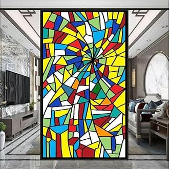 Stained Glass Church Style Decorative Privacy Window Film Static Cling No Adhesive Heat Control Glass Sticker for Home Office W27.5 x H70.9(70x180cm)