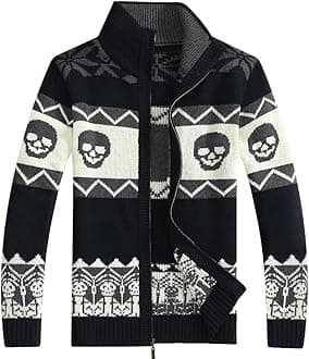 Kedera Men's Cardigan Sweaters Stand Collar Cable Thick Knitted Full Zip Sweater with Pattern