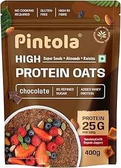 PINTOLA 25G Whey Protein Added OATS, Chocolate 400g | 0% Refined Sugar | Gluten Free | 8g Fibre | With Almonds, Raisins, Pumpkin & Chia Seeds | Perfect Breakfast (400g)