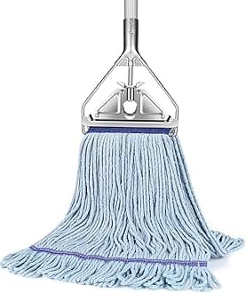 Industrial String Mop for Floor Cleaning - Heavy Duty Commercial Mop with 59in Stainless Steel Handle, Blue Cotton Microfiber Head for Home, Office, Workshop, Warehouse