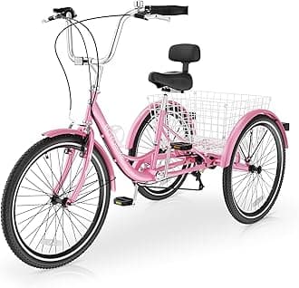 Slsy Adult Tricycle 7 Speed, 20/24/26 Inch Step-Through 3 Wheel Bike for Adults with Large Shopping Basket, 350 lb Capacity Adult Trike for Seniors, Women and Men