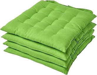 HOMESCAPES Lime Green Seat Pads for Dining Chair, Set of 4 100% Cotton Chair Pads with Straps, 40x40 cm