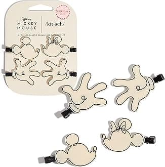 Kitsch & Mickey/Minnie Creaseless Hair Clips for Women - No Crease, No Bend Hair Clips for Styling, Bangs, Makeup Application, Face Wash | Ideal Gifts for Women - Cream, 4 Pcs