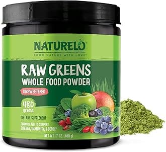 - NATURELO Raw Greens Superfood Powder - Unsweetened - Boost Energy, Detox, Enhance Health - Organic Spirulina - Wheat Grass - Whole Food Nutrition from Fruits & Vegetables - 480 Grams