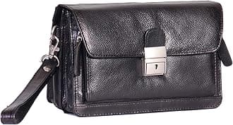 A1 FASHION GOODS Mens Real Leather Wrist Bag Pouch Black Travel Mobile Carry All Organiser Clutch Bag With Lock A853