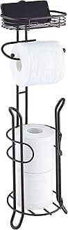 SunnyPoint Bathroom Heavyweight Toilet Tissue Paper Roll Storage Holder Stand with Reserve and Shelve, The Reserve Area Has Enough Space to Store Mega Rolls. (ORB)