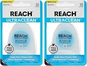 REACH Listerine Ultraclean Dental Floss, Plaque Remover, Shred Resistant, Waxed, Gentle on Gums & Teeth, Mint, PFAS-Free, Fresh Breath, Oral Care, for Adults & Kids, 30 yds - Pack of 2