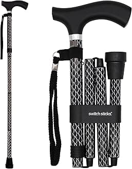 Switch Stick Luxury Engraved Black Walking Stick - Folding And Adjustable