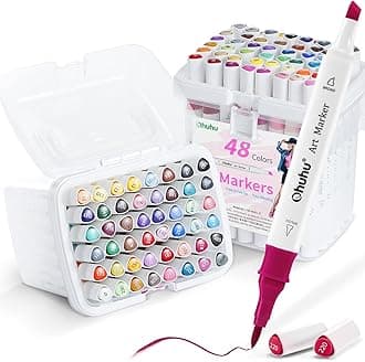 Ohuhu Alcohol Markers: 96 Colors Brush & Chisel/Chisel & Fine Dual Tip Art Marker Alcohol Markers for Artists Adult Coloring Drawing - 2 x Colorless Blender & 2 x Case (Brush & Chisel)