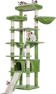 Heybly Tall Cat Tree,78 inch Multi-Level Cat Tower for Indoor Cats, 2 Widened Plush Perches Cat Condo with Scratching Board and Big Caves, Green HCT033GR
