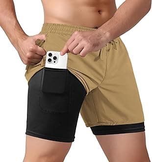 Men's 2 in 1 Athletic Quick Dry Shorts,Running Lightweight,Sweat Wicking Gym Workout Elastic Short