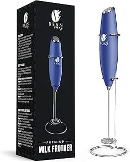 Bean Envy Milk Frother Handheld, Perfect For The Best Latte - Whip Foamer - Includes Stainless Steel Stand - Blue