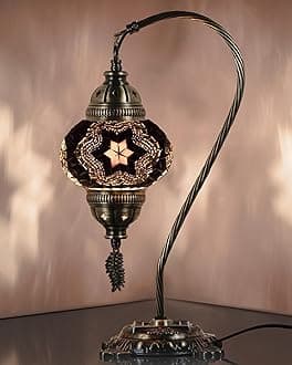 DEMMEX AMADA Moroccan Mosaic Table Lamp with US Plug - Black/Grey/White