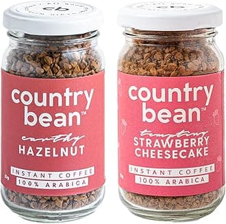 Country Bean Instant Coffee Powder Combo With Hazelnut & Strawberry Cheesecake Flavoured Coffees, Pack Of 2, 50 Grams X 2|100% Arabica, Freeze-Dried|Makes 50 Cups, Bottle, 490 Grams