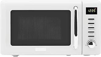 Haden 0.7 Cubic Foot Compact Countertop Microwave Oven, 700 Watt Small Microwave with 5 Power Levels & Express Functions, Ivory & Chrome