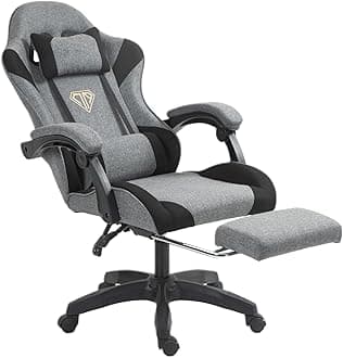 Wemart Gaming Chair, Fabric Computer Chair with Footrest and Lumbar Support, Height Adjustable Game Chair with 360° Swivel Seat and Headrest and for Office or Gaming Gunny