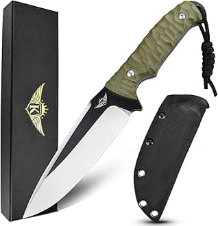 - Fixed Blade Knife with Kydex Sheath, 4.52" Blade D2 Steel, Full Tang Knife with Green G10 Handle, Outdoor Hunting Camping Knives for Survival Hiking Bushcraft Fishing