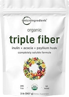 Organic Triple Fiber Powder, 2lb | Natural Prebiotic to Support Digestive & Gut Health | Soluble, Easily Digestible | Unflavored, Vegan
