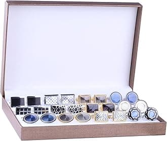 12 Pairs Cufflinks for Men Set - Father's Day Gifts for Men - Cuff Links Black Suit Tuxedo Shirt Wedding Business Groom Formal - Elegant Box Jewelry Set