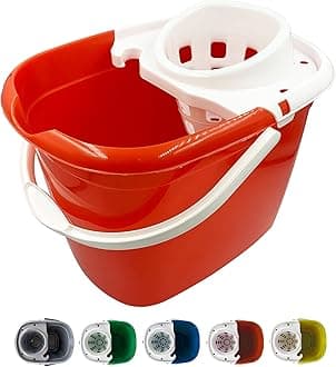 Colour Coded Mop Buckets − 12L Mop Bucket with Wringer and Easy Carry Handle for Domestic and Commercial Cleaning (Red)