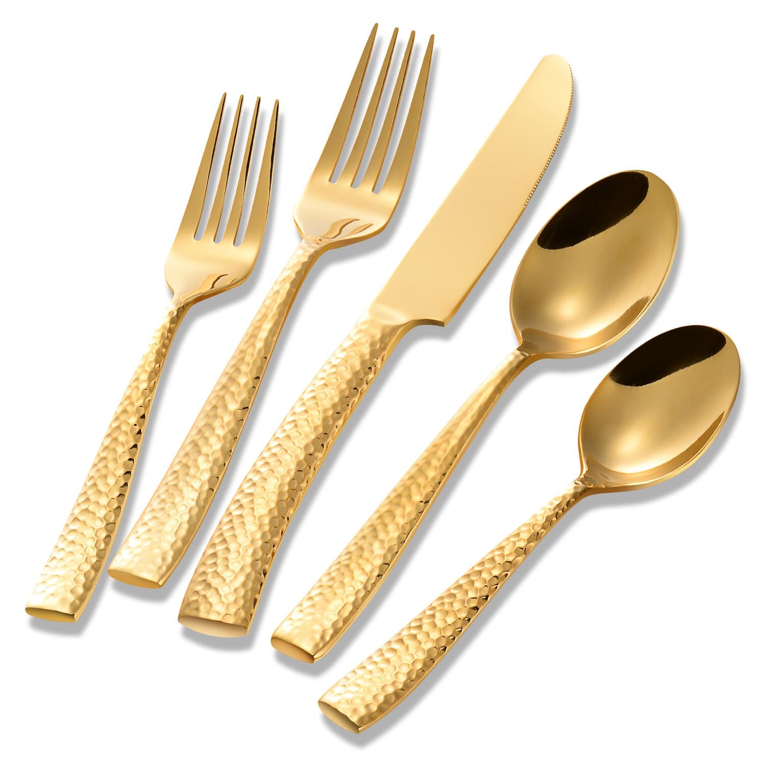 Gold Silverware Set Flatware Set Cutlery Set Stainless Steel Hammered Mirror Polished 20 Pieces Home Hotel Use Wedding Housewarming Gift Dishwasher Safe Service for 4