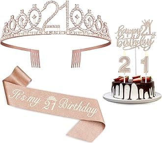 21st Birthday Decorations for Her, Including 21st Birthday Sash and Tiara, Cake Topper, Candles, 21 Year Old Gifts for Her