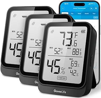 GoveeLife Hygrometer Thermometer H5104 3Pack, Bluetooth Room Temperature Monitor with APP Alert and 2 Years Date Storage Export, Remote LCD Digital Hygrometer Indoor Humidity Meter, Greenhouse