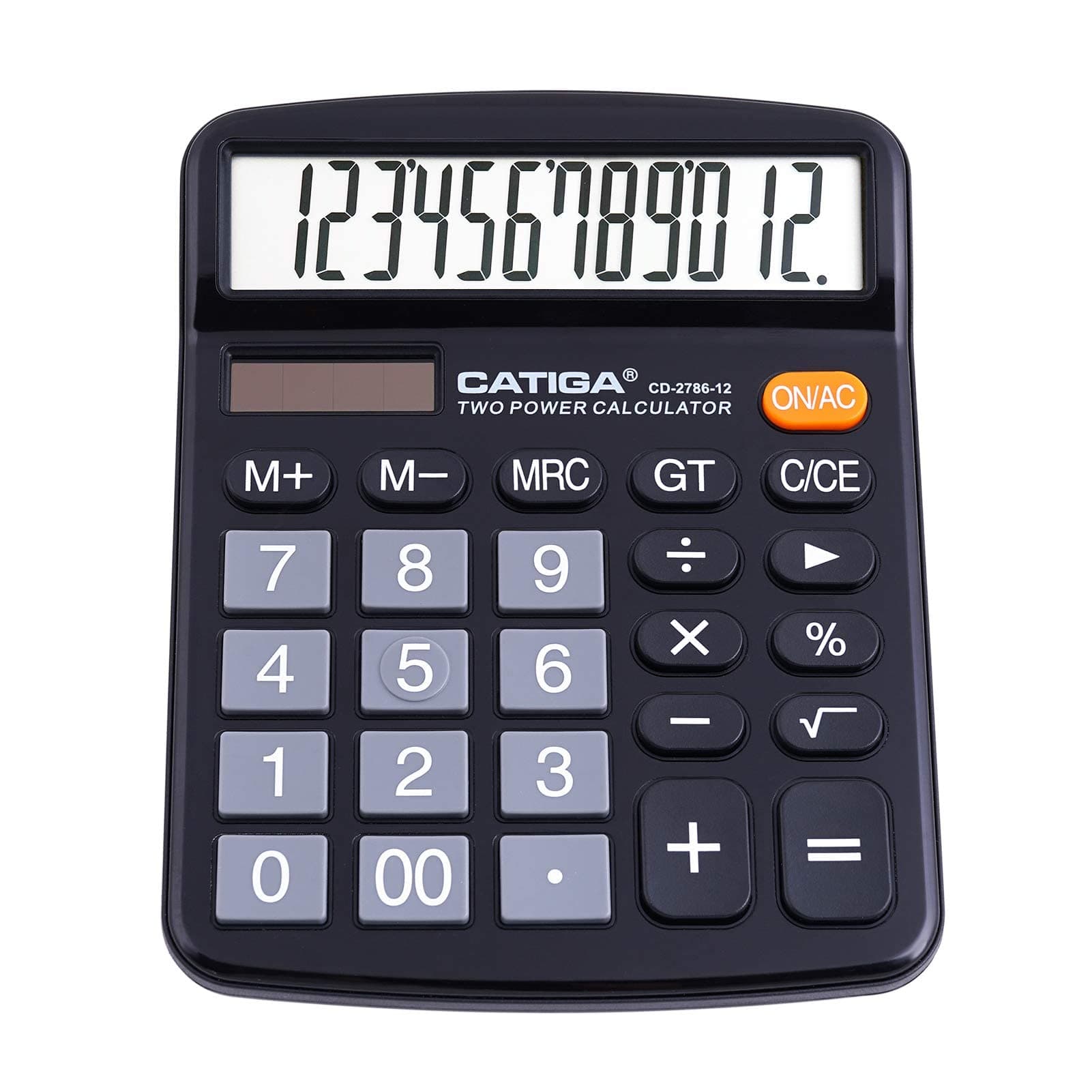 CATIGA 12 Digit Desktop Calculator with Large LCD Display and Sensitive Button, Dual Solar Power and Battery, Standard Function for Office, Home, School, CD-2786