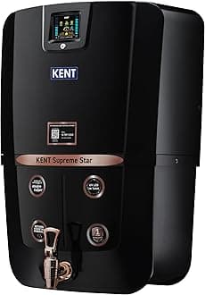 KENT Supreme Star RO Water Purifier | Advanced RO Tech for Sabse Shudh Paani | RO+UV+UF+TDS Control+Alkaline+Copper+UV in Tank | Auto Flush|9L|20 LPH| Ideal For Borewell/Tanker/Municipal Water |Black