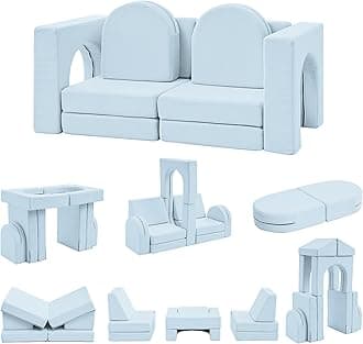 wanan Kids Couch 10PCS, Toddler Couch with Modular Kids Couches for Playroom Bedroom, 10 in 1 Multifunctional Toddler Couches for Playing, Indoor Kid Sofa for Boys Girls (Corduroy Light Blue)