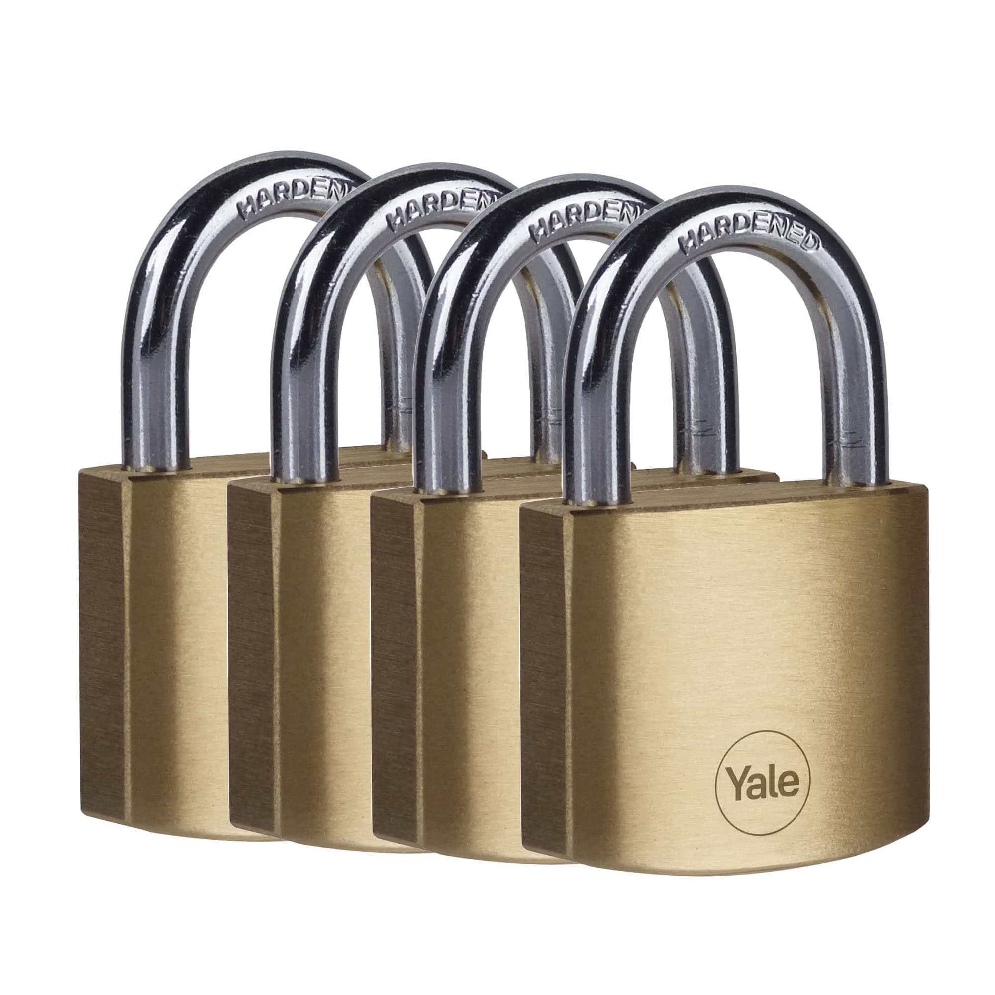 Y110B/40/122/4 Standard Security 40mm Brass Padlock, Pack of 4 - Open Hardened Steel Shackle - 4 keyed Alike Keys
