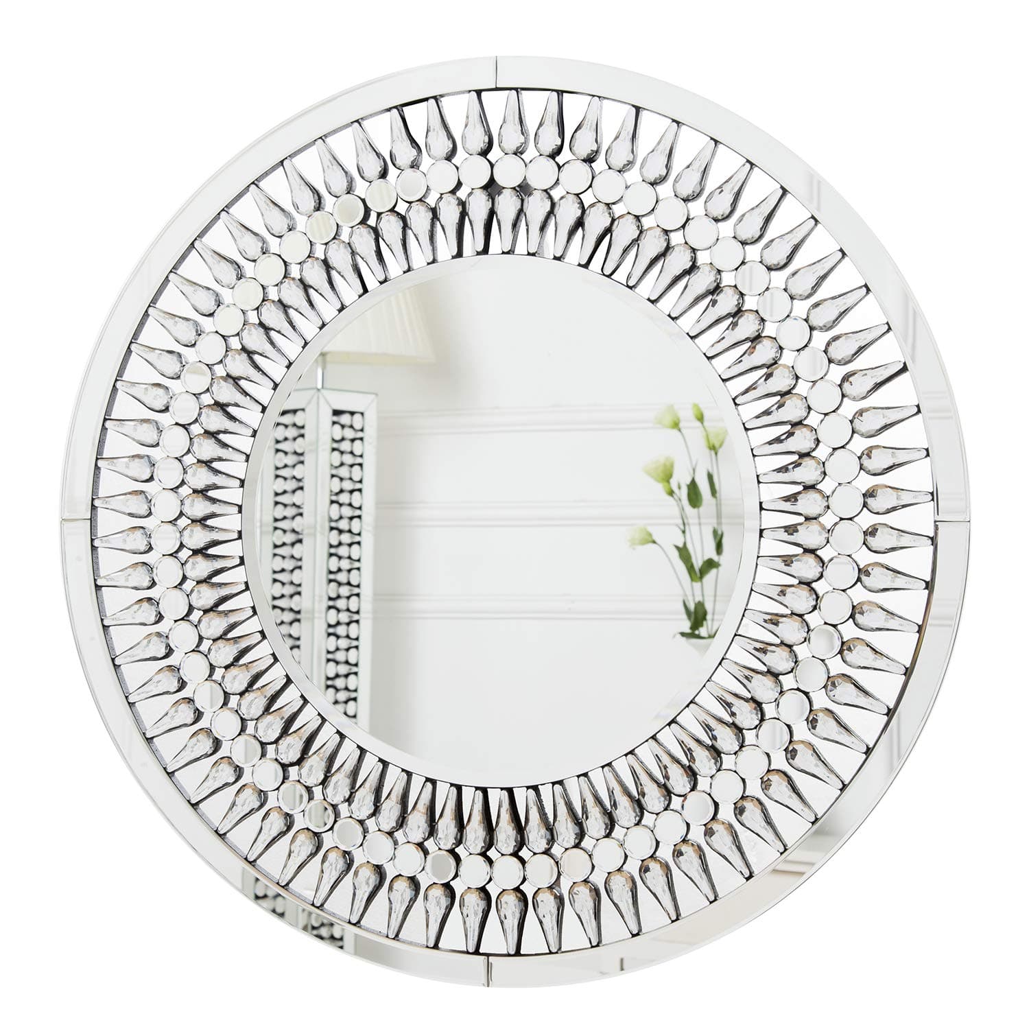 RICHTOP Wall Mirror Large Drop-shaped Crystal Mosaic Frame Round Wall Mounted Mirrors for Living Room, Bedroom, Hall, Hallway 70CM X 70CM