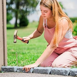 DIY No Dig Faux Stone Landscape Edging w/Anchoring Spikes, Flexible Brick-Sized Border for Driveways Yards Trees or Gardens, Each 6-Brick Section 47.5" L x 2.25" H x 3.75" W (10, Greystone)