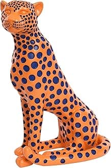 Quoowiit Statues for Home Decor, Modern Sculptures and Statues Decorations for Living Room, Bedroom, Table, Bookshelf, White Resin Leopard Art Decorative Sculpture with Black Polka Dots Design