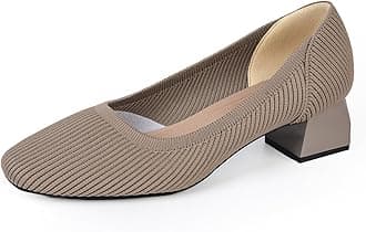 youngshow Womens Pumps Block Heels Square Toe Knit Comfortable Heel for Women Slip On Work Shoes for Woman Dress Classic Shoes Walk Office