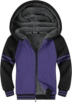 SWISSWELL Hooded Jacket for Boys Full Zip Ultra Soft Sherpa Fleece Hoodie Sweatshirt for Kids School Hooded Outerwear