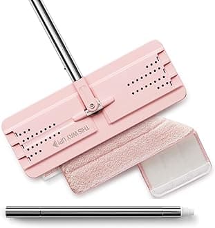 JOYMOOP Flat Mop, Microfiber Mops for Floor Cleaning, 60" Long Handle with Flexible 13" Flat Head, Pink