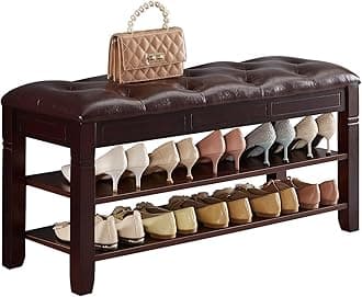 Shoe Storage Bench Entryway Solid Wood Furniture, Dark Brown (39.4x13.8x18.9'')
