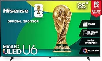 85" Class U6 Series Mini-LED 4K UHD Smart Fire TV (85U65QF, 2025 Model) - QLED, Native 144Hz, HDR10+, Dolby Vision IQ, Dolby Atmos, Game Mode Pro, ALLM, Alexa Built in, Black