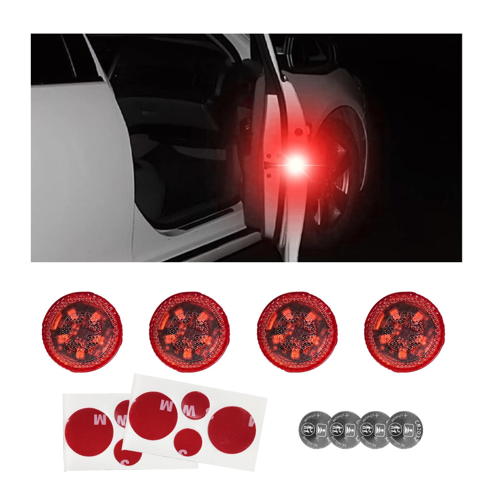 4 PCS Wireless Car Door LED Warning Lights, 5 LED Roadside Auto Flashing Safety Signal for Anti Rear End Collision, Universal Strobe for Car SUV Truck (Red)