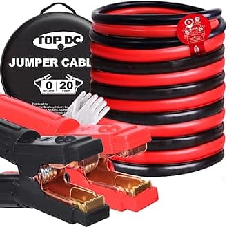 TOPDC Jumper Cables Heavy Duty 0 Gauge 20 Feet 1000Amp Booster Cables for Car Battery, Heavy Duty 2/0 Gauge Cables for Diesel Trucks, Protable Jumper Cables Kit with Case, Gloves